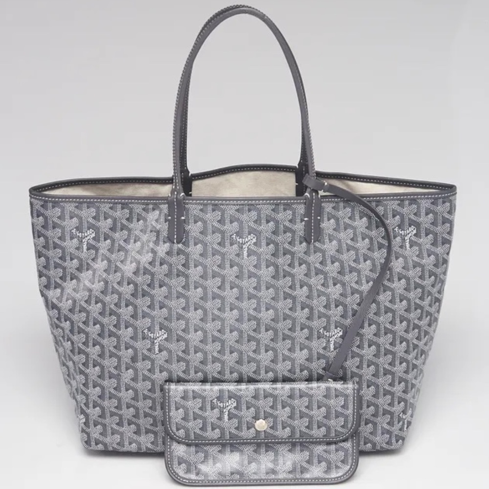 GOYARD Grey Chevron Print Coated Canvas St. Louis PM Tote Bag w/ MONOGRAM